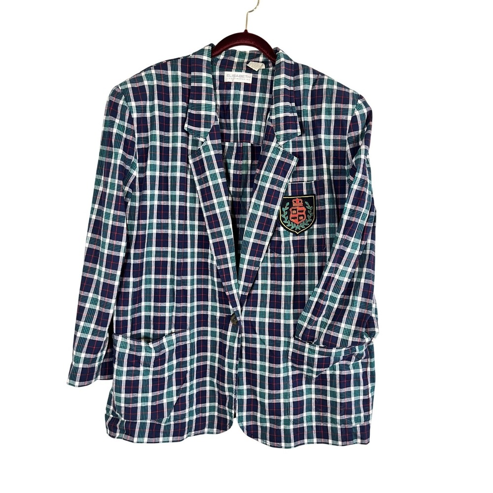Vintage Tartan Plaid Blazer 18 Blue 90s‎ Classic Crest Academia Heritage Retro